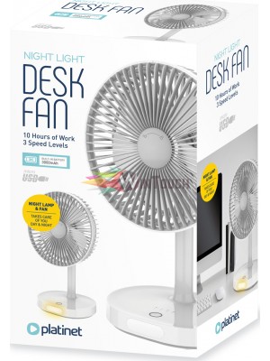 Platinet Rechargeable Desk Fan 1200 mah White/Grey Platinet Rechargeable Desk Fan 1200 mah White/Grey