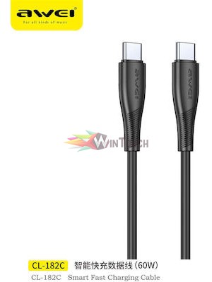 Awei Cl-182c USB 2.0 Cable USB-C male - USB-C 60W 1m - Μαύρο 